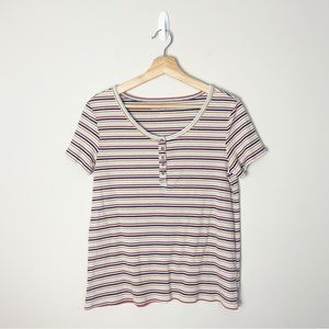 American Eagle Quarter Button Down Striped Short Sleeve Shirt